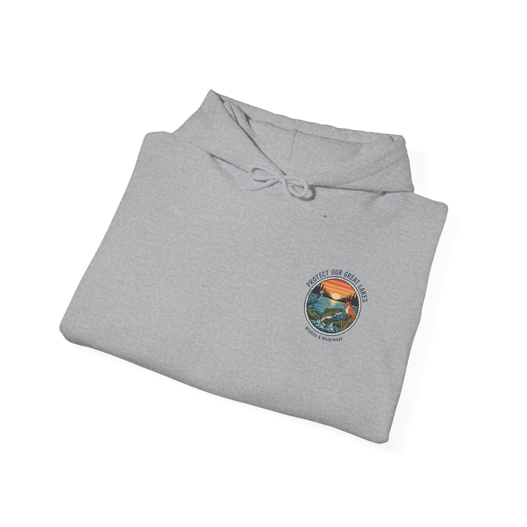 Great Lakes Map Hoodie — 'Protect Our Great Lakes' Environmental Graphic Hooded Sweatshirt