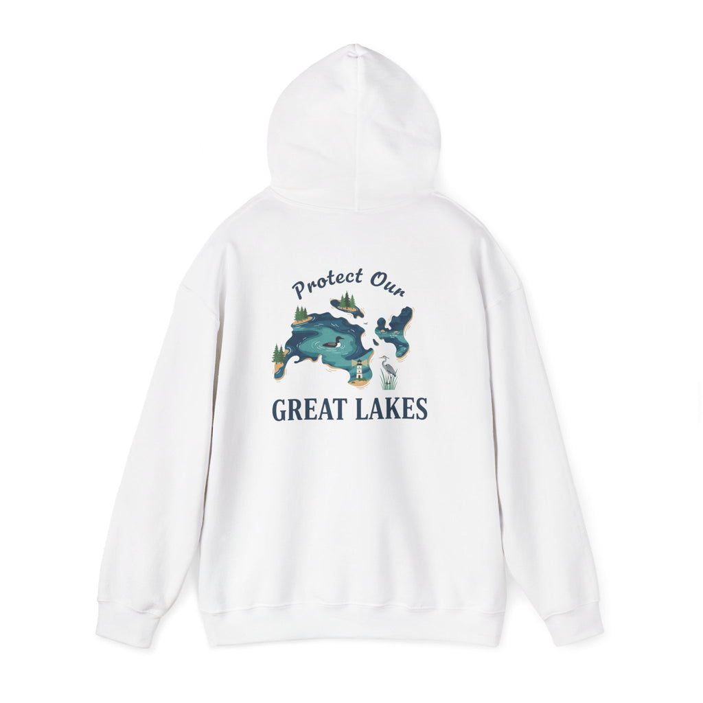 Great Lakes Map Hoodie — 'Protect Our Great Lakes' Environmental Graphic Hooded Sweatshirt