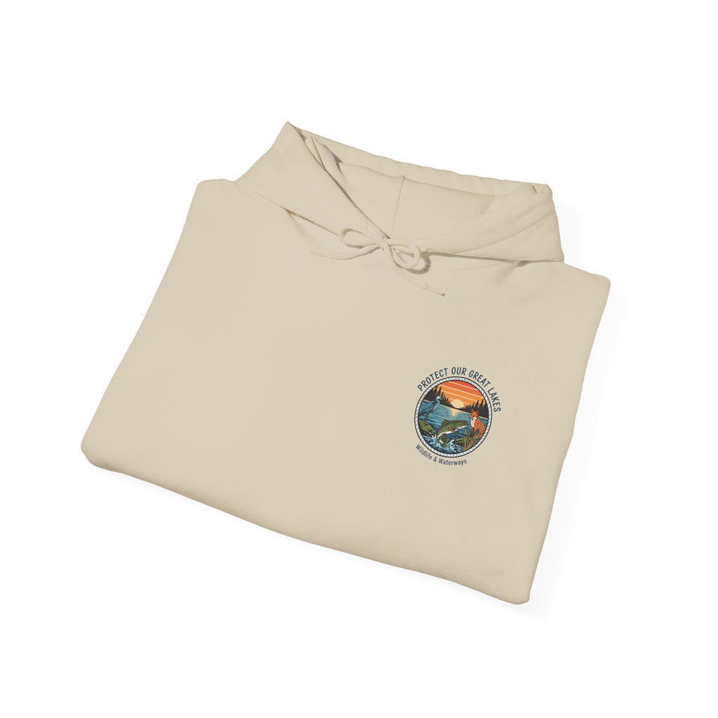 Great Lakes Map Hoodie — 'Protect Our Great Lakes' Environmental Graphic Hooded Sweatshirt