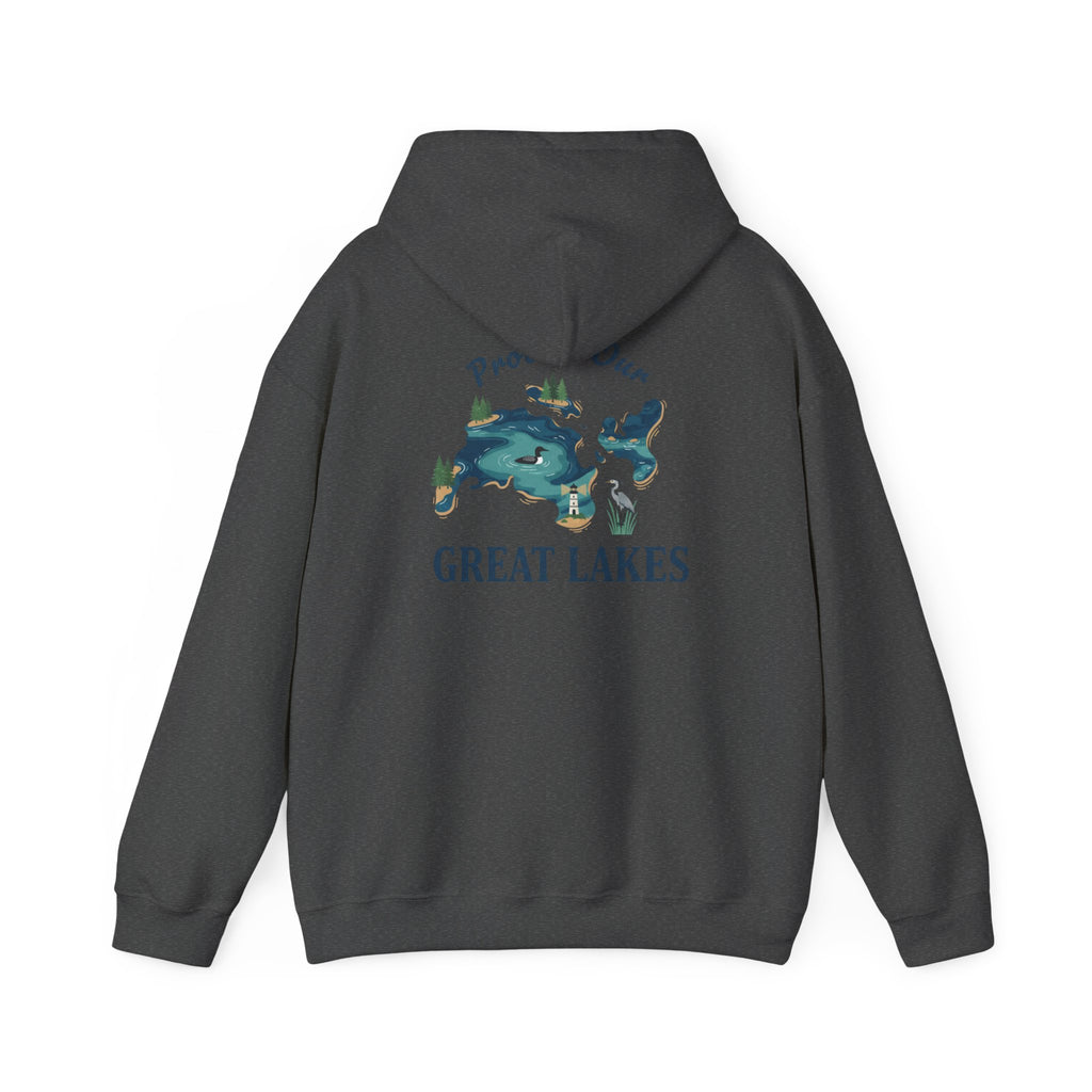 Great Lakes Map Hoodie — 'Protect Our Great Lakes' Environmental Graphic Hooded Sweatshirt