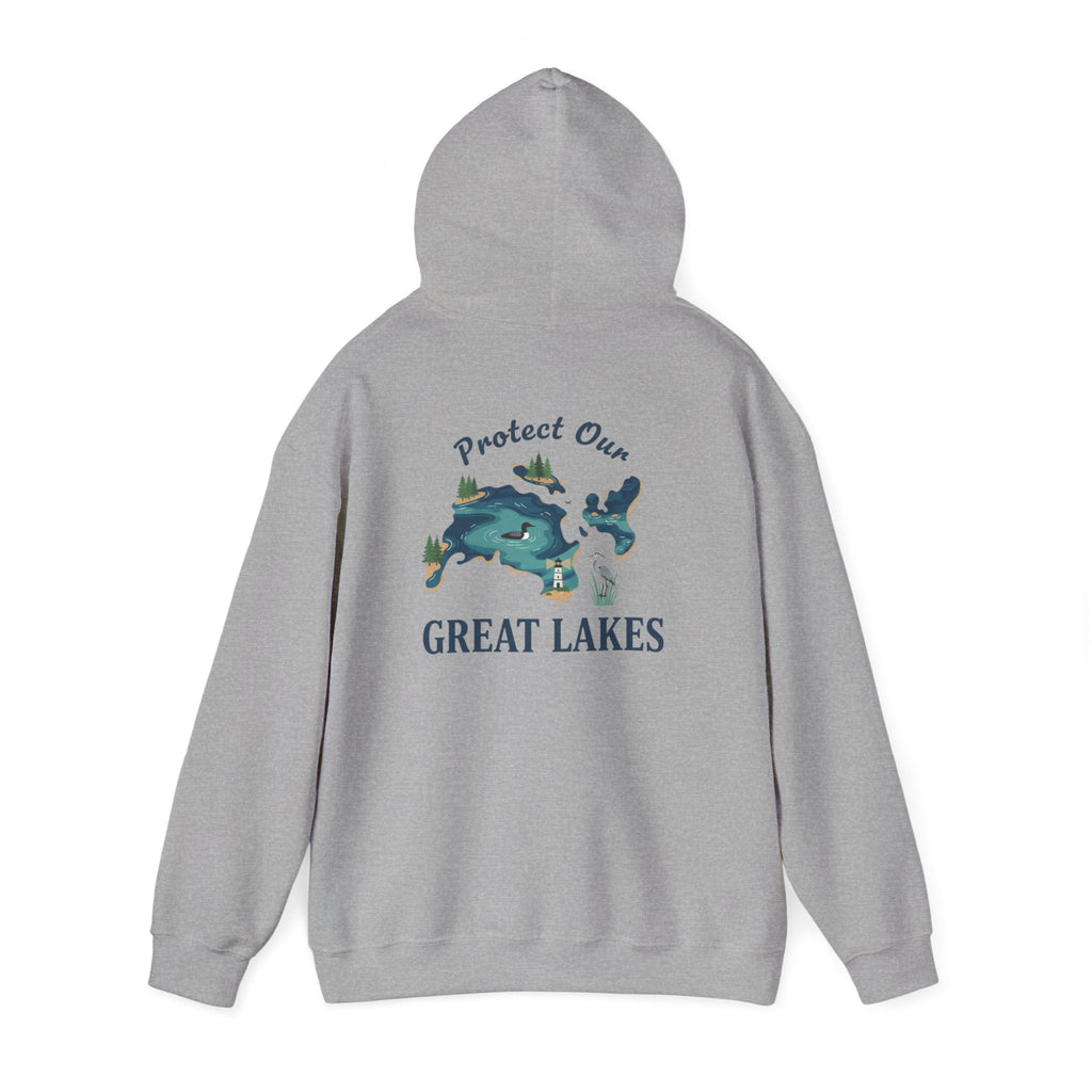 Great Lakes Map Hoodie — 'Protect Our Great Lakes' Environmental Graphic Hooded Sweatshirt