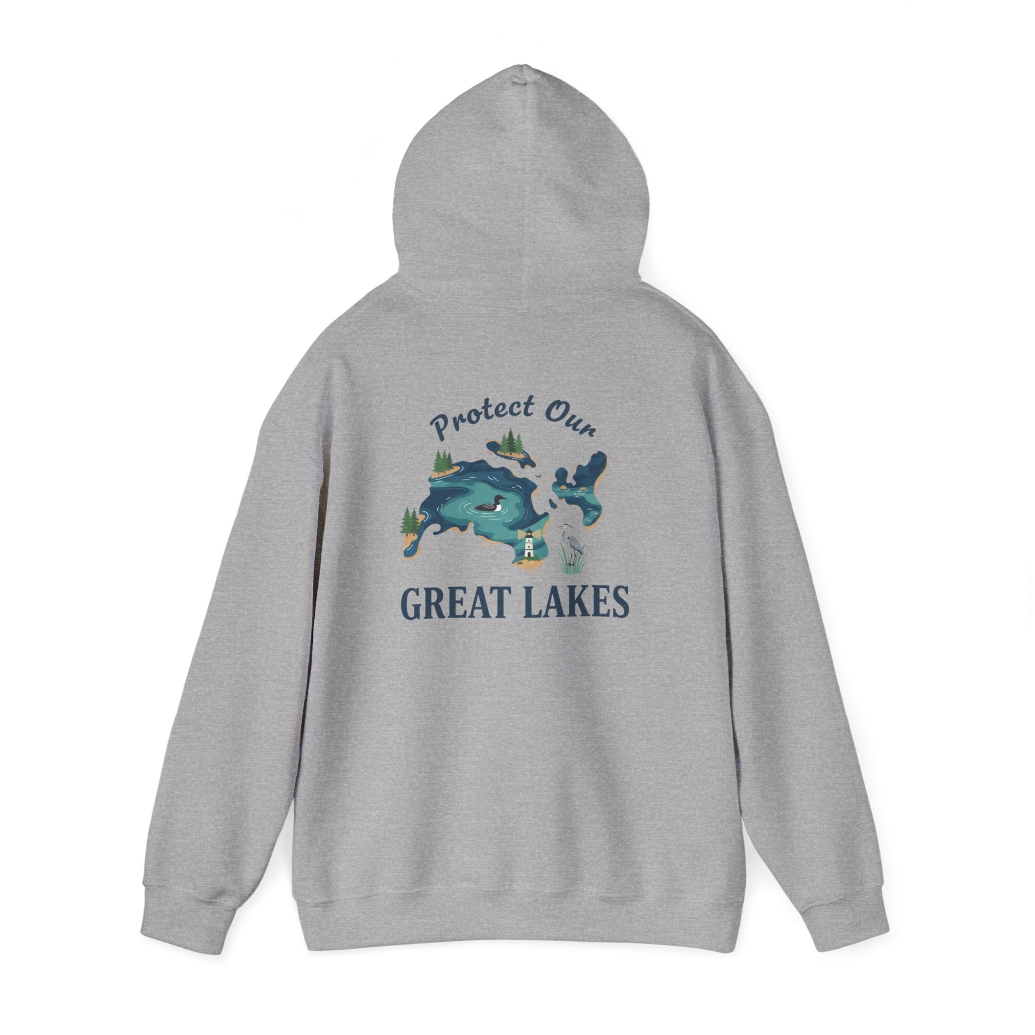Great Lakes Map Hoodie — 'Protect Our Great Lakes' Environmental Graphic Hooded Sweatshirt