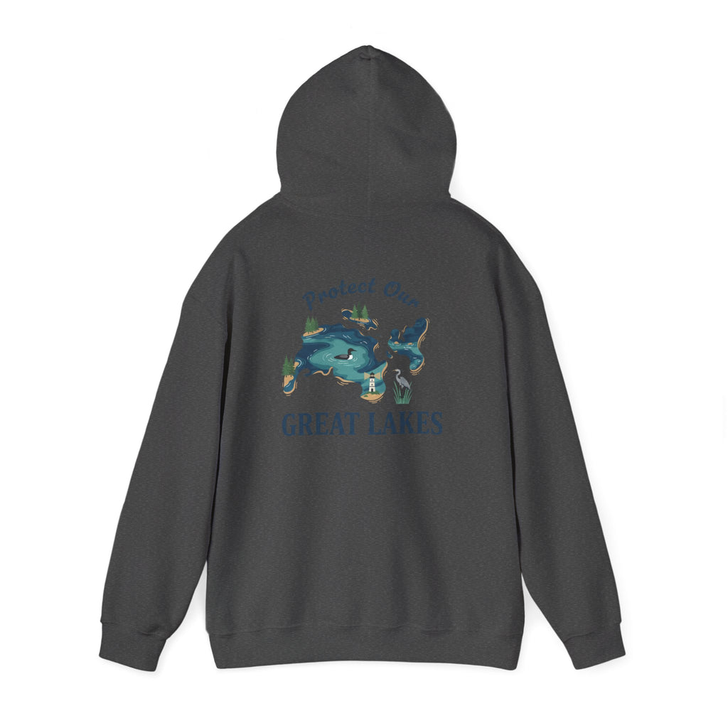Great Lakes Map Hoodie — 'Protect Our Great Lakes' Environmental Graphic Hooded Sweatshirt