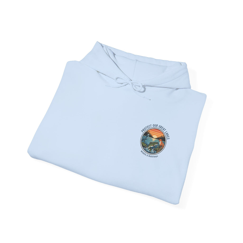 Great Lakes Map Hoodie — 'Protect Our Great Lakes' Environmental Graphic Hooded Sweatshirt